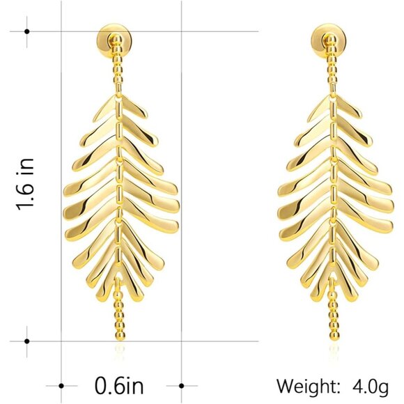 Gold Leaves Dangle Drop Statement Minimalist Earrings for Women Trendy Jewelry - Picture 6 of 6